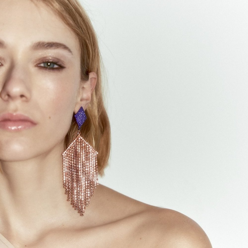 Zara Colored Rhinestone Waterfall Earrings NWT